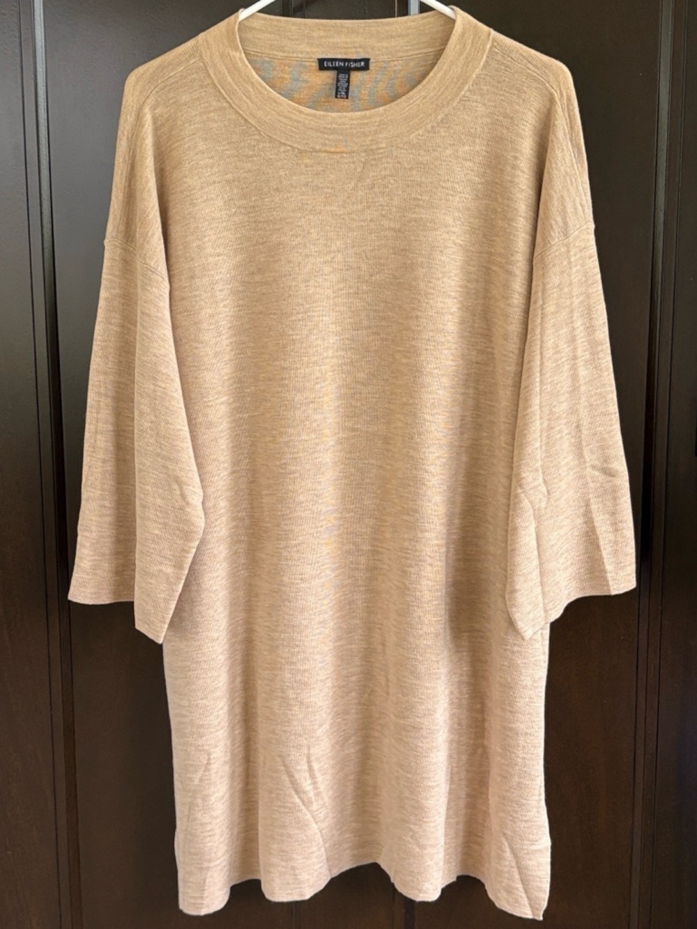 EUC Eileen Fisher Ultrafine Merino Wool Tunic Sweater Tan Size Large / XL